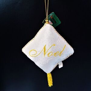 Noel Mini Hanging Pillow Ornament Vintage Embroidered Christmas House